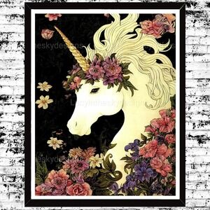 Unicorn Roses Vintage Painting 8.5x11 Art Print